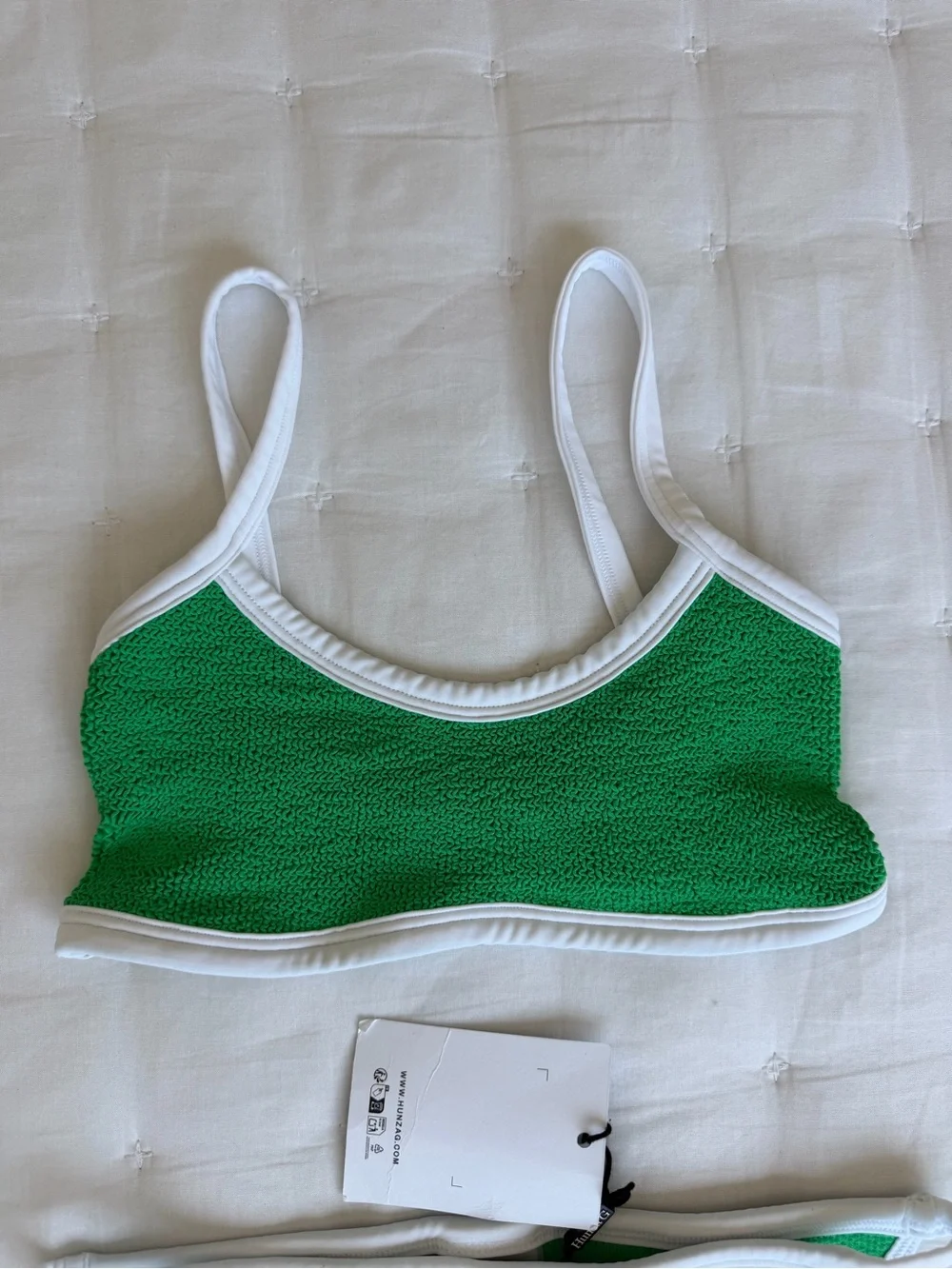 Hunza G NWT Tyler Emerald Green two-tone Original Crinkle™ bikini